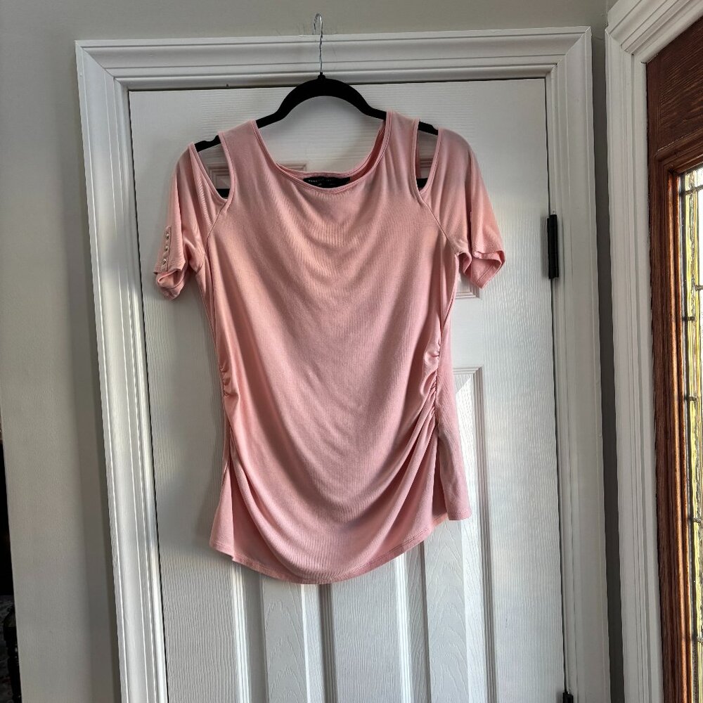 WHBM Open Shoulder Peach Short Sleeve Knit Shirt - Size M